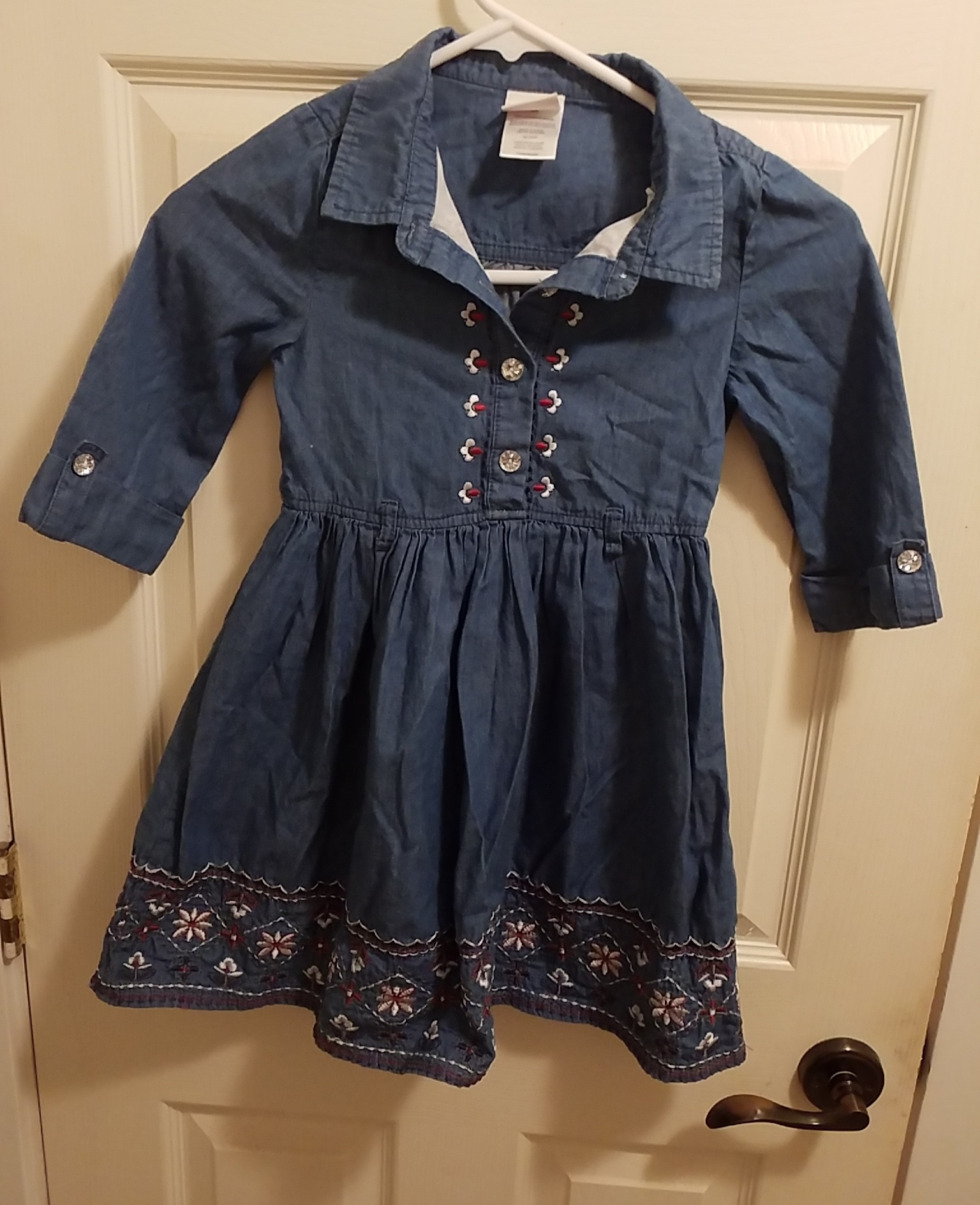 Nannette Denim-Style Blue Embroidered Button Dress